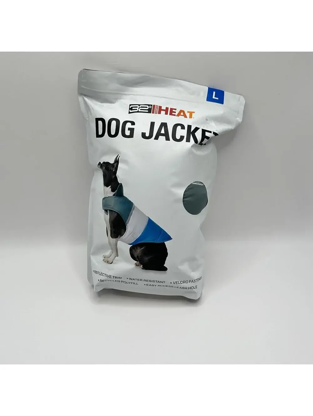 32 Degrees Dog Jacket, Large, Reflective Trim w/ Leash Hole Blue Large